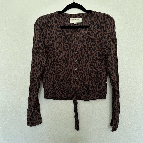 Cloth & stone brown leopard print tie front button up blouse sz.XS womens anthro - Picture 1 of 3